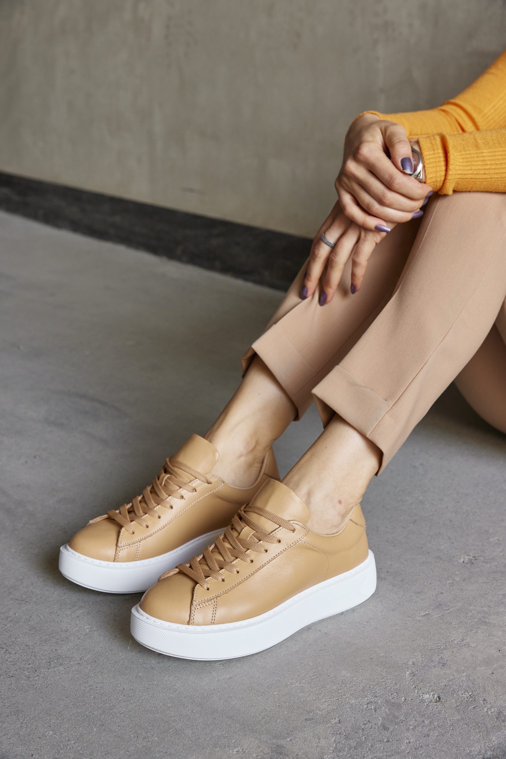 Women's beige sale leather sneakers