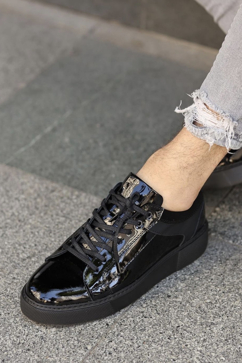 Eric Black Patent Leather Men's Sneakers - Darius Leather